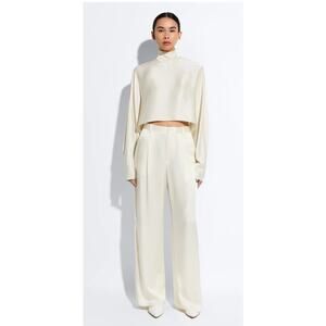 Lapointe Satin Relaxed Pleated Cream Pants Size 2 NWT MSRP 990
